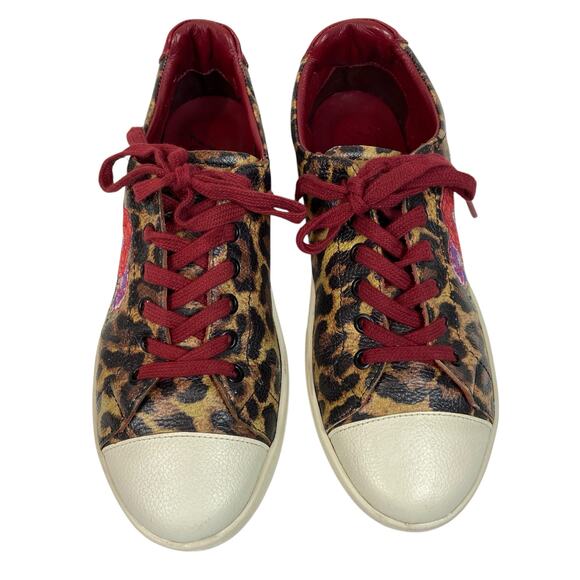 Brighton SPOTS Sneakers Red Animal Print Floral Embroidered Shoes Size 7.5M - Picture 4 of 10
